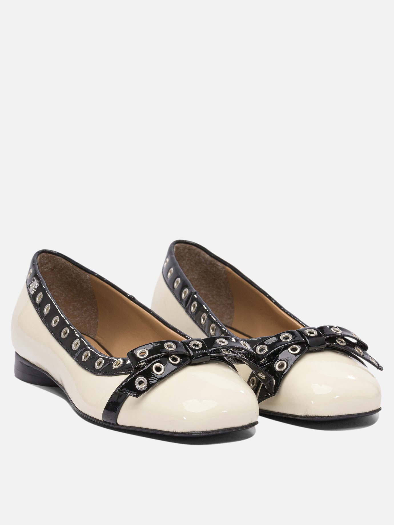 Ganni Eyelet bow ballet flats 18737711_36 White 2