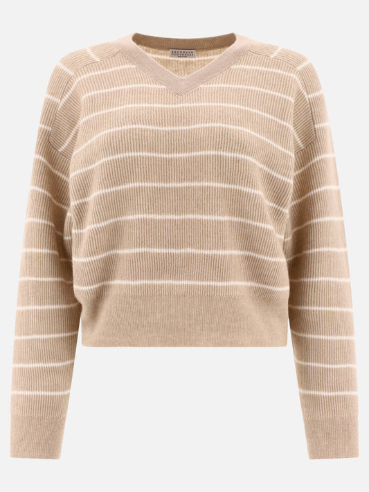 Striped english rib sweater with monili