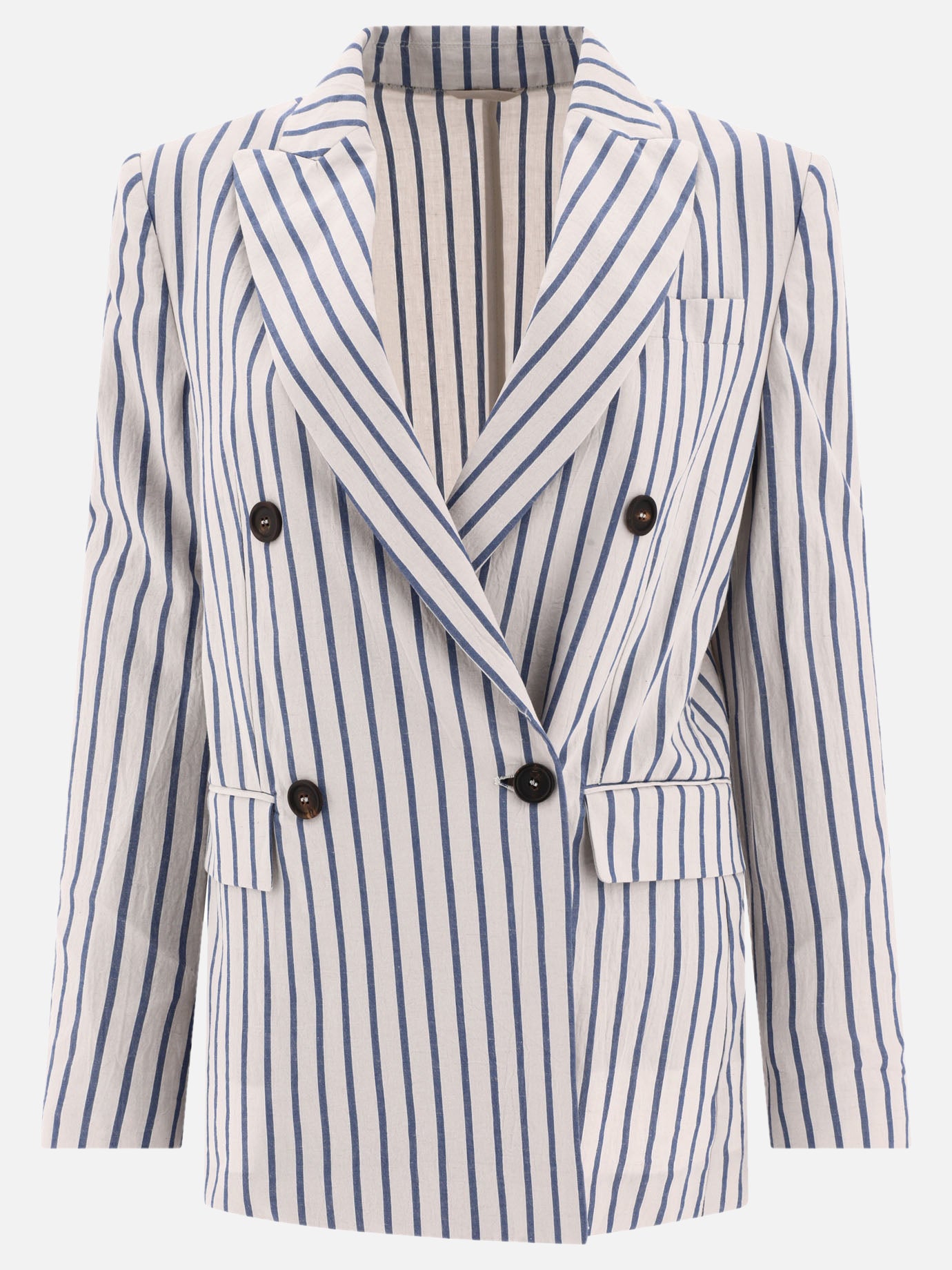 Blazers 95% cotton 3% linen 2% ramie  Light blue - Brunello Cucinelli Women | PDP | VIETTI Online Store | thumbnail