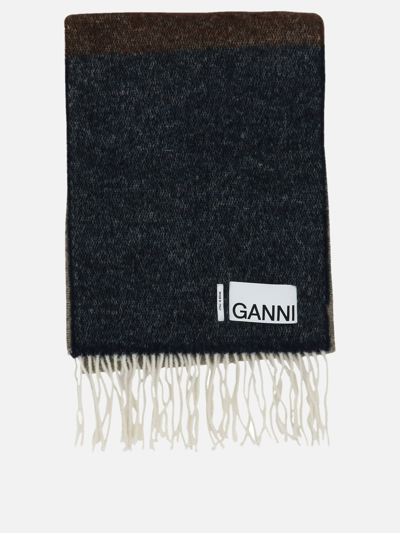 Fringed scarves 48% recycled wool 14% polyester 14% polyamide 13% acrylic 11% alpaca  Brown - Ganni Women | PDP | VIETTI Online Store | thumbnail