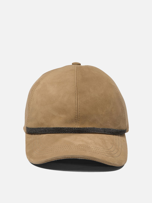 Suede baseball cap with shiny trim