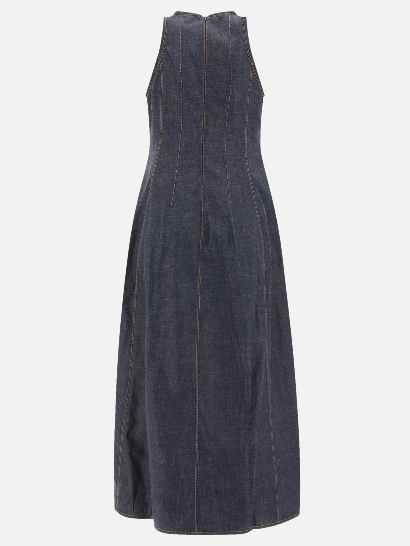 Wet-effect denim dress with shiny trims