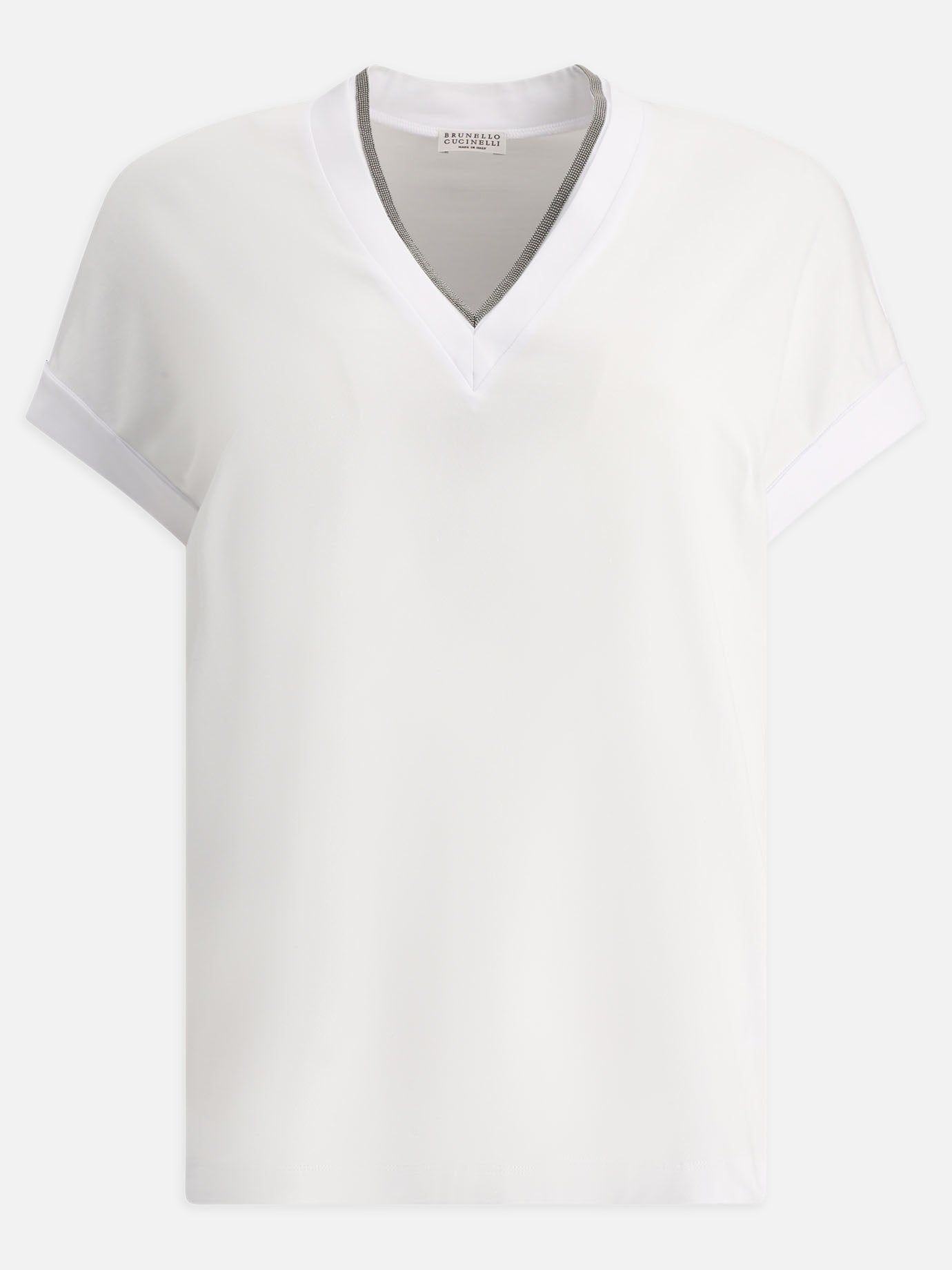 V neck t-shirts Solid colour  White - Brunello Cucinelli Women | PDP | VIETTI Online Store | thumbnail