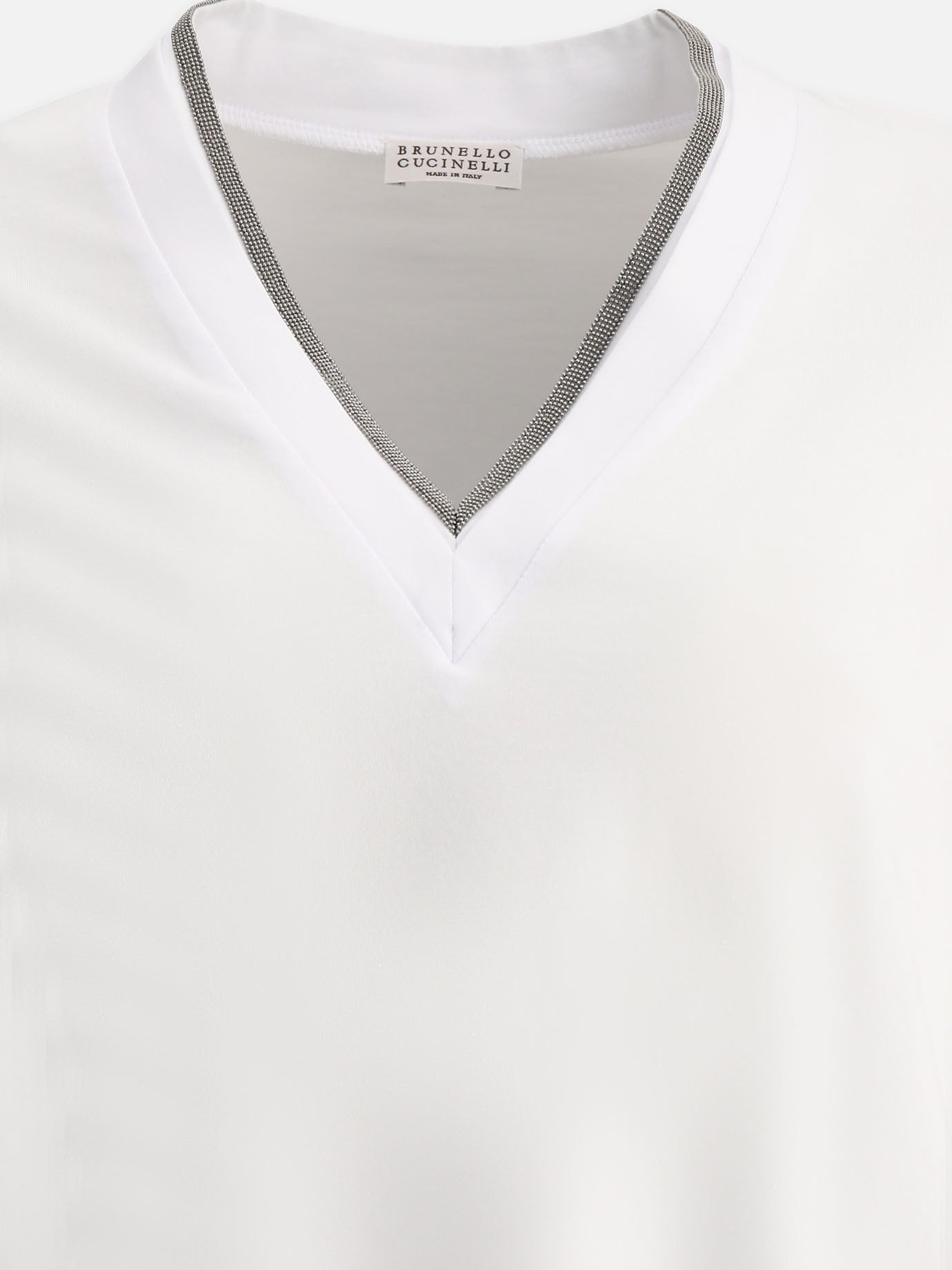 V neck t-shirts Solid colour  White - Brunello Cucinelli Women | PDP | VIETTI Online Store | thumbnail_3