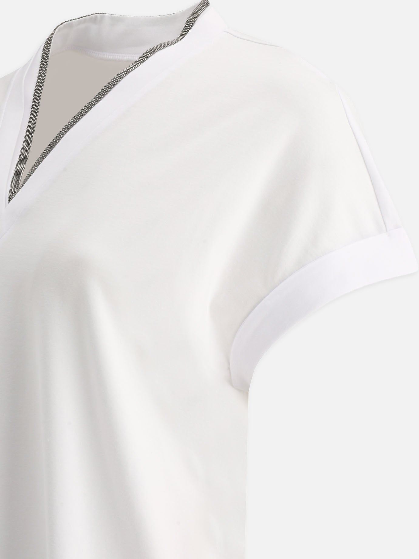 V neck t-shirts Solid colour  White - Brunello Cucinelli Women | PDP | VIETTI Online Store | thumbnail_4