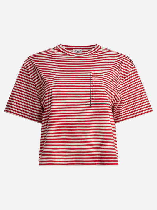 T-shirt girocollo Striped  Rosso - Brunello Cucinelli Donna | VIETTI Online Store 

