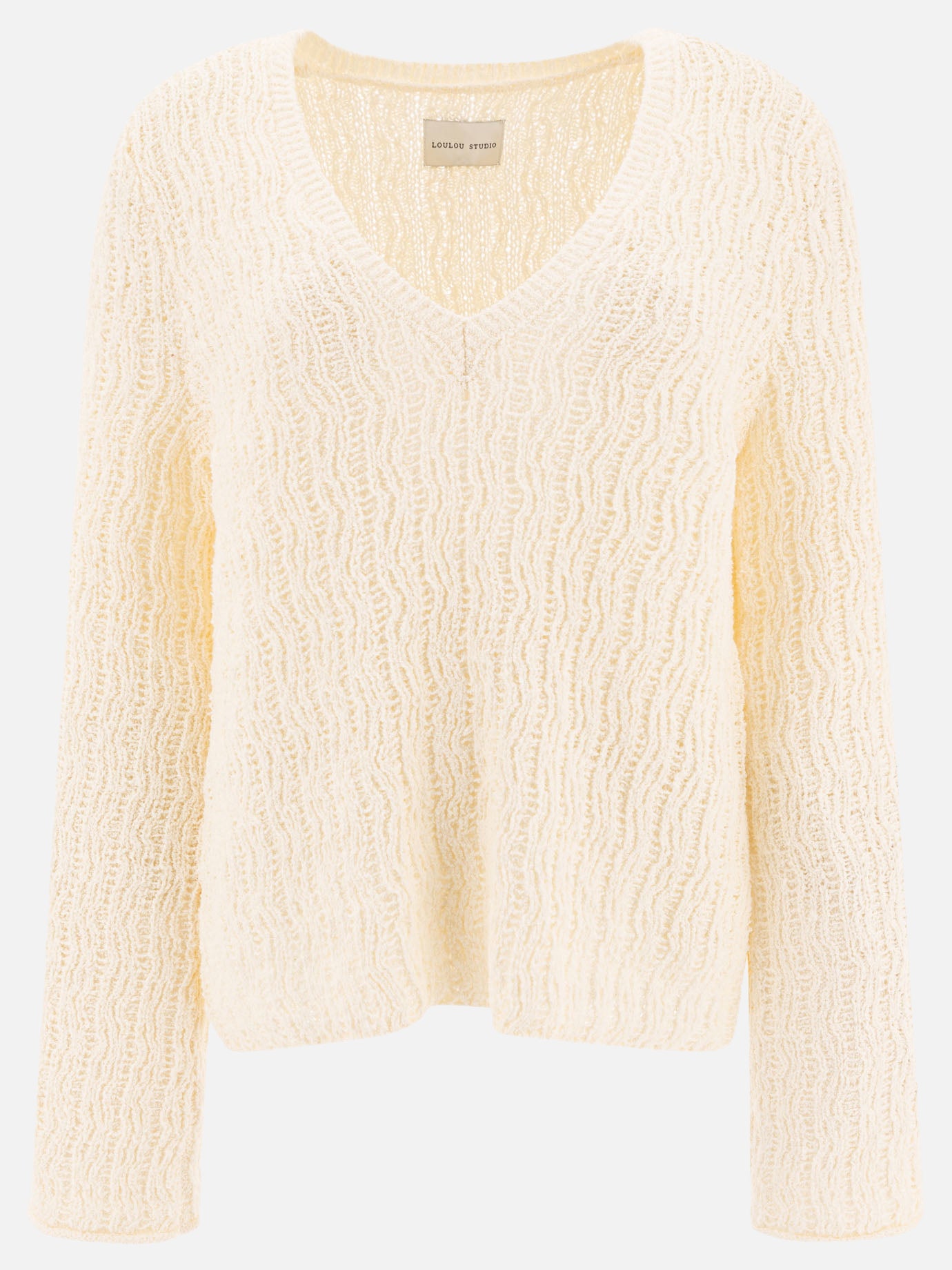 V neck sweaters Textured knit  White - Loulou Studio Women | PDP | VIETTI Online Store | Zoom-Modal
