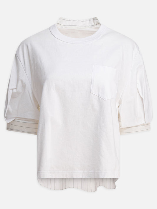Sacai T-Shirt in organza filata e jersey di cotone 12213542_2 White 1
