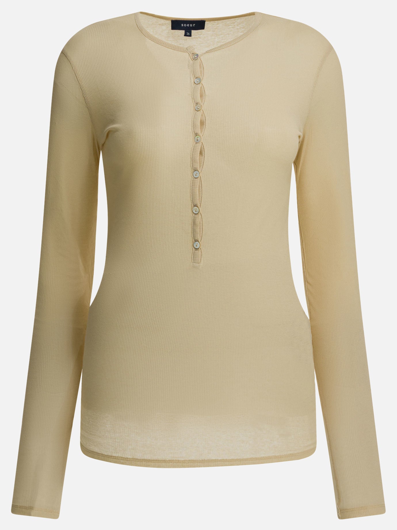 Henley t-shirts Solid colour  Beige - Soeur Women | PDP | VIETTI Online Store | Zoom-Modal
