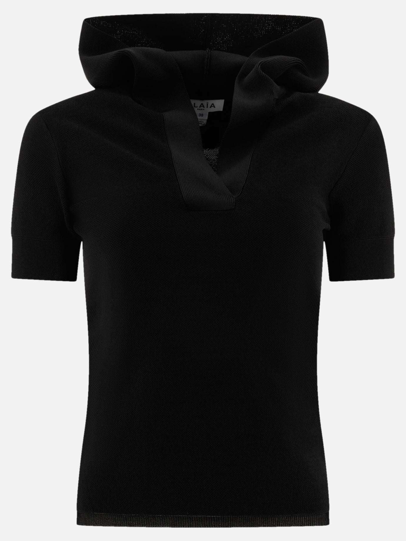 Alaïa Pique knit hooded top Black