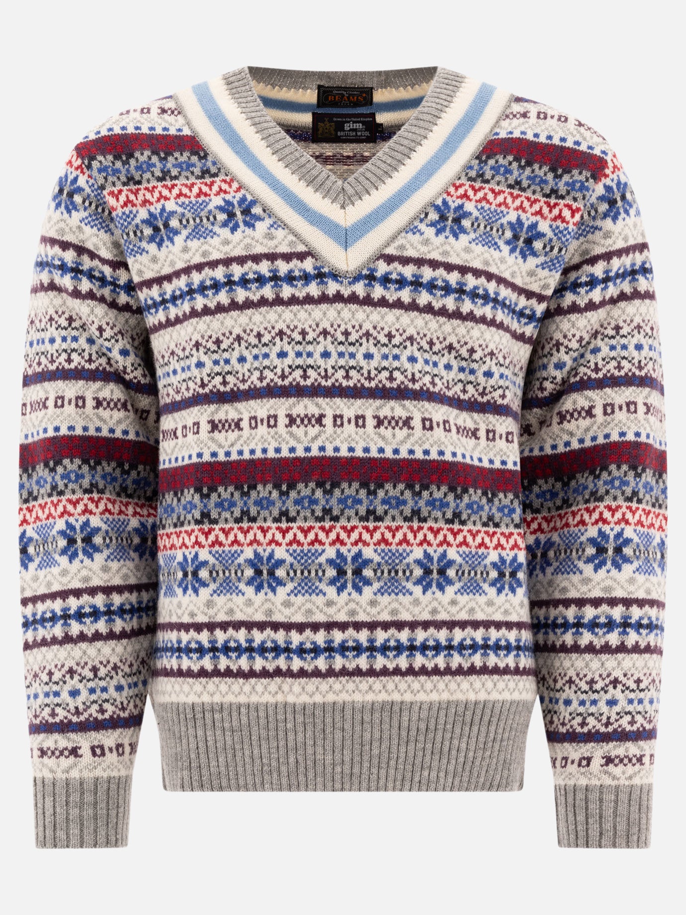 V neck sweaters Textured knit  Grey - Beams Plus Men | PDP | VIETTI Online Store | Zoom-Modal

