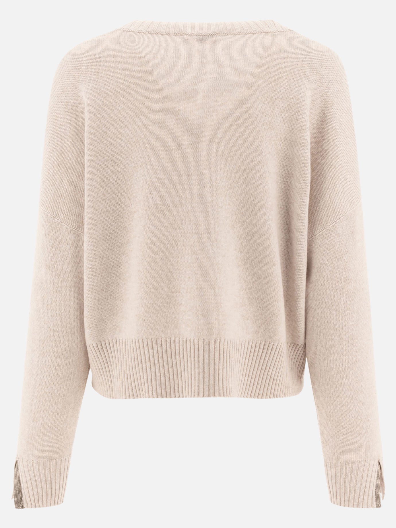 Brunello Cucinelli Cashmere sweater with Shiny Cuff Details Beige