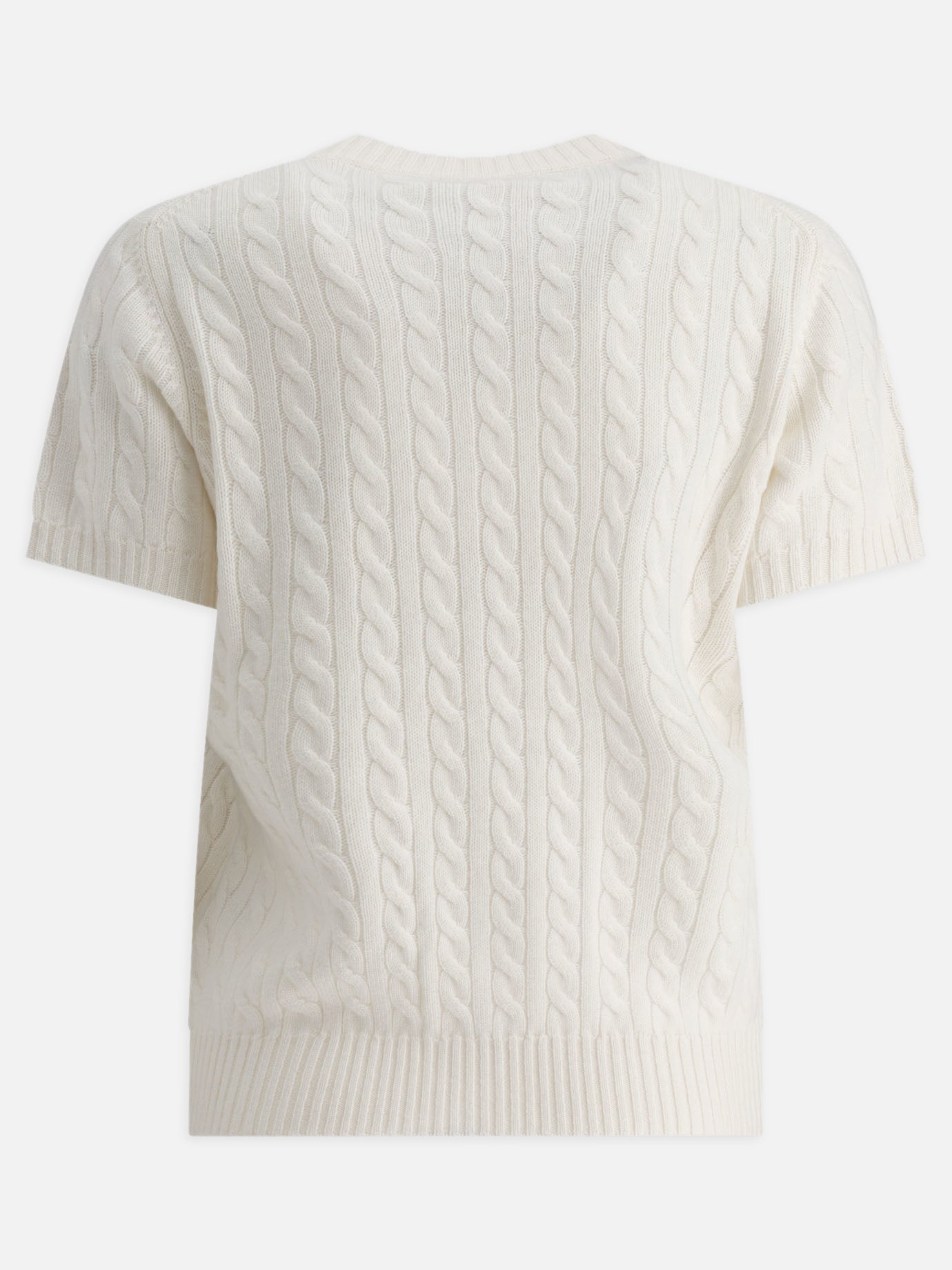 Cashmere cable knit short sleeve sweater