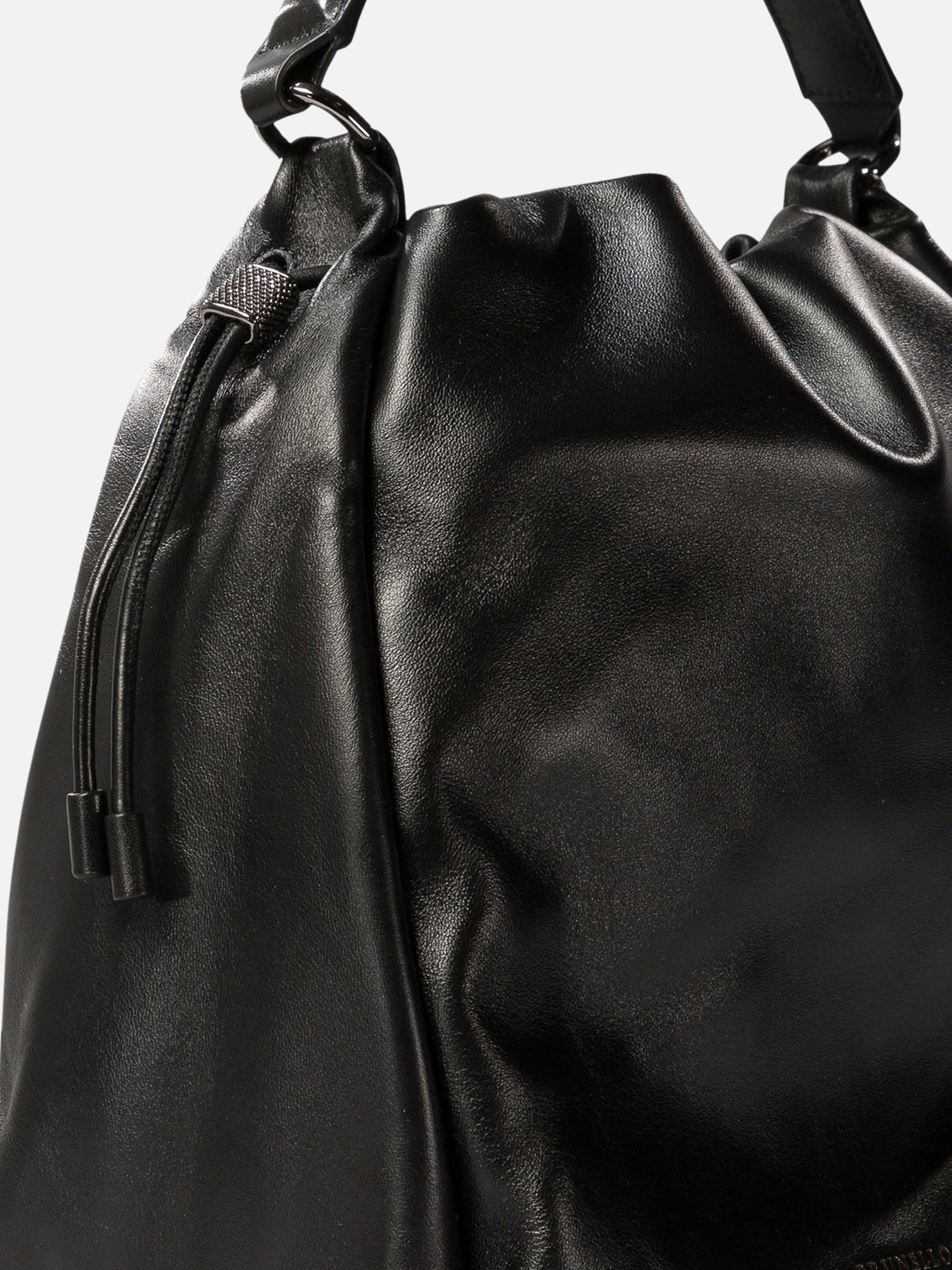 Brunello Cucinelli Bucket bag in Soft leather with monili Black