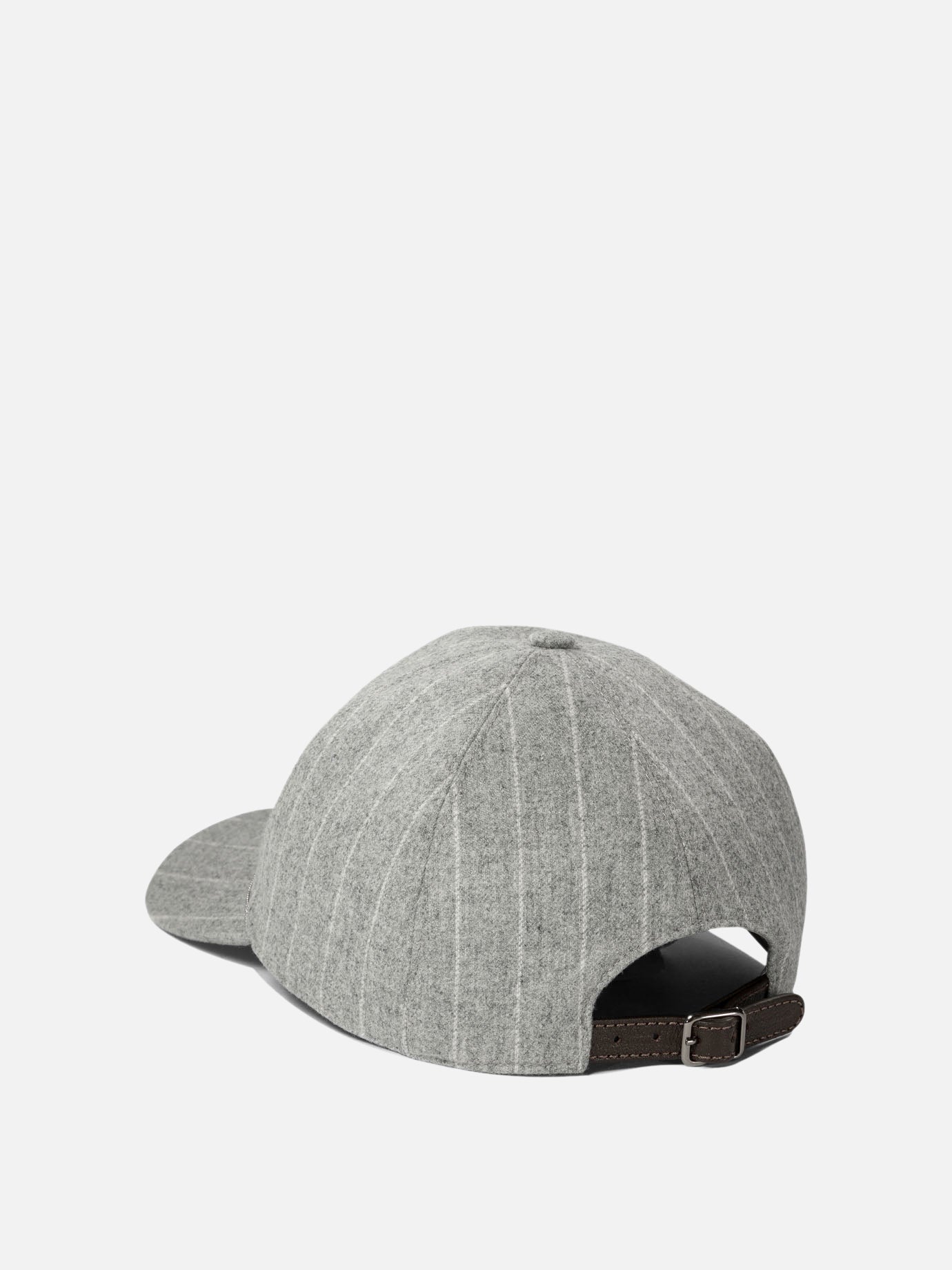 Brunello Cucinelli Chalkstripe flannel cap with shiny band Grey