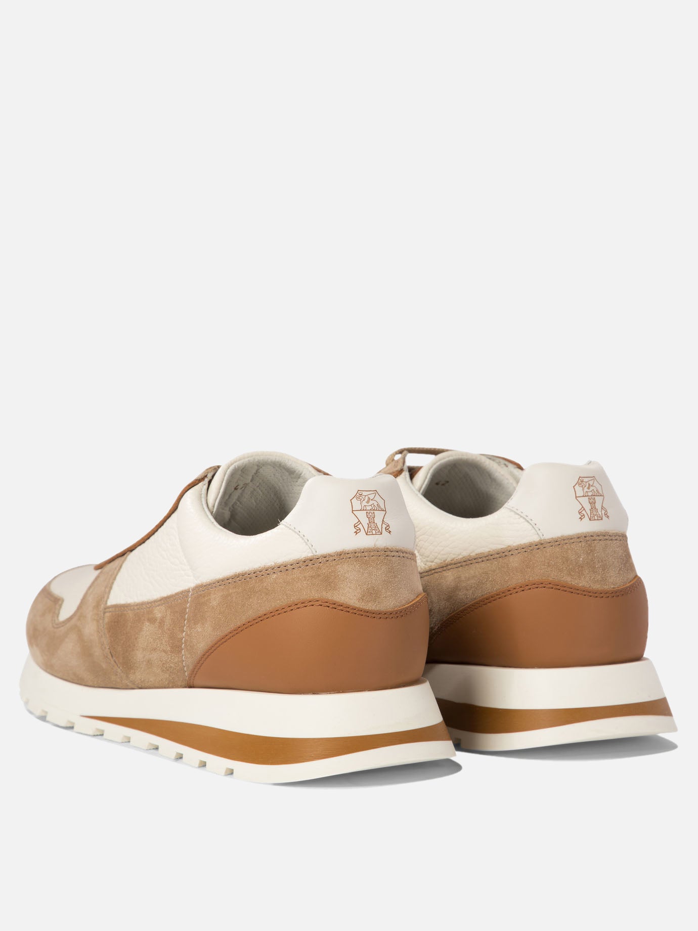 Brunello Cucinelli Leather sneakers with suede inserts Beige