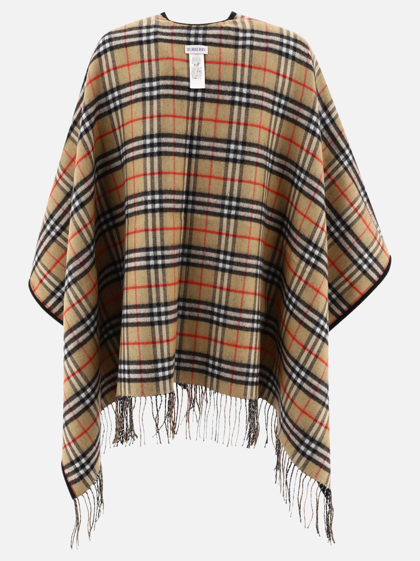 Check wool reversible cape