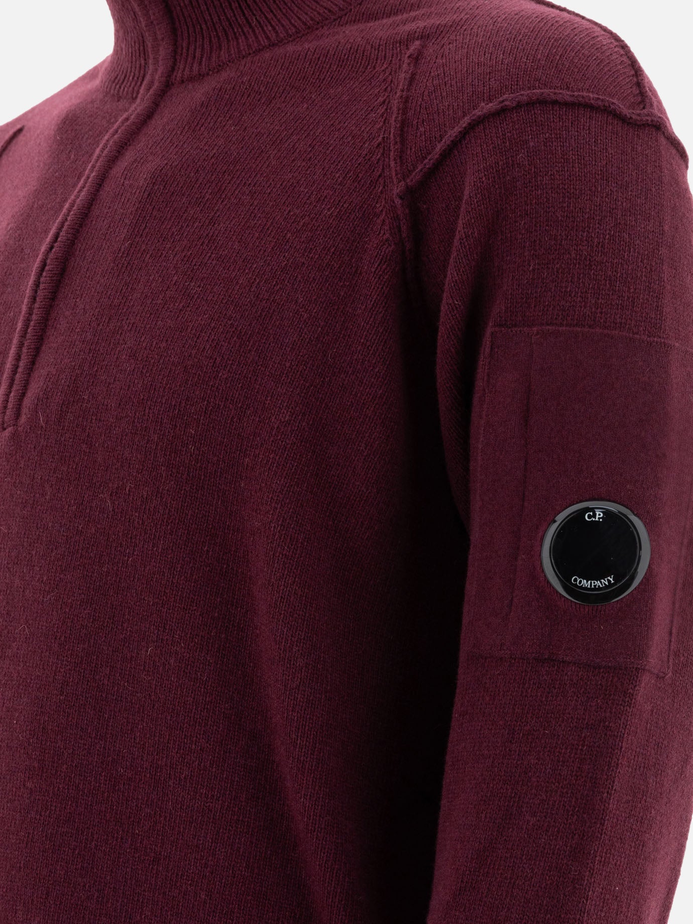 C.P. Company Half-zip sweater with "Lens" detail Bordeaux