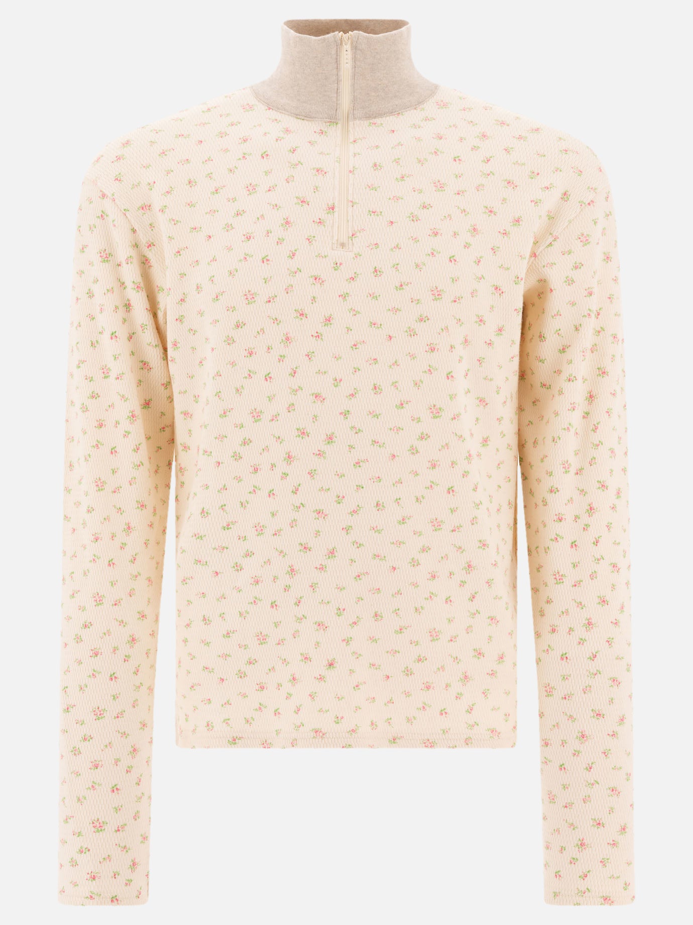 KAPITAL "Small Flower" half-zip sweatshirt Beige