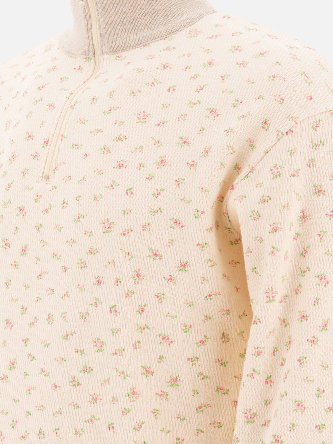 KAPITAL "Small Flower" half-zip sweatshirt Beige