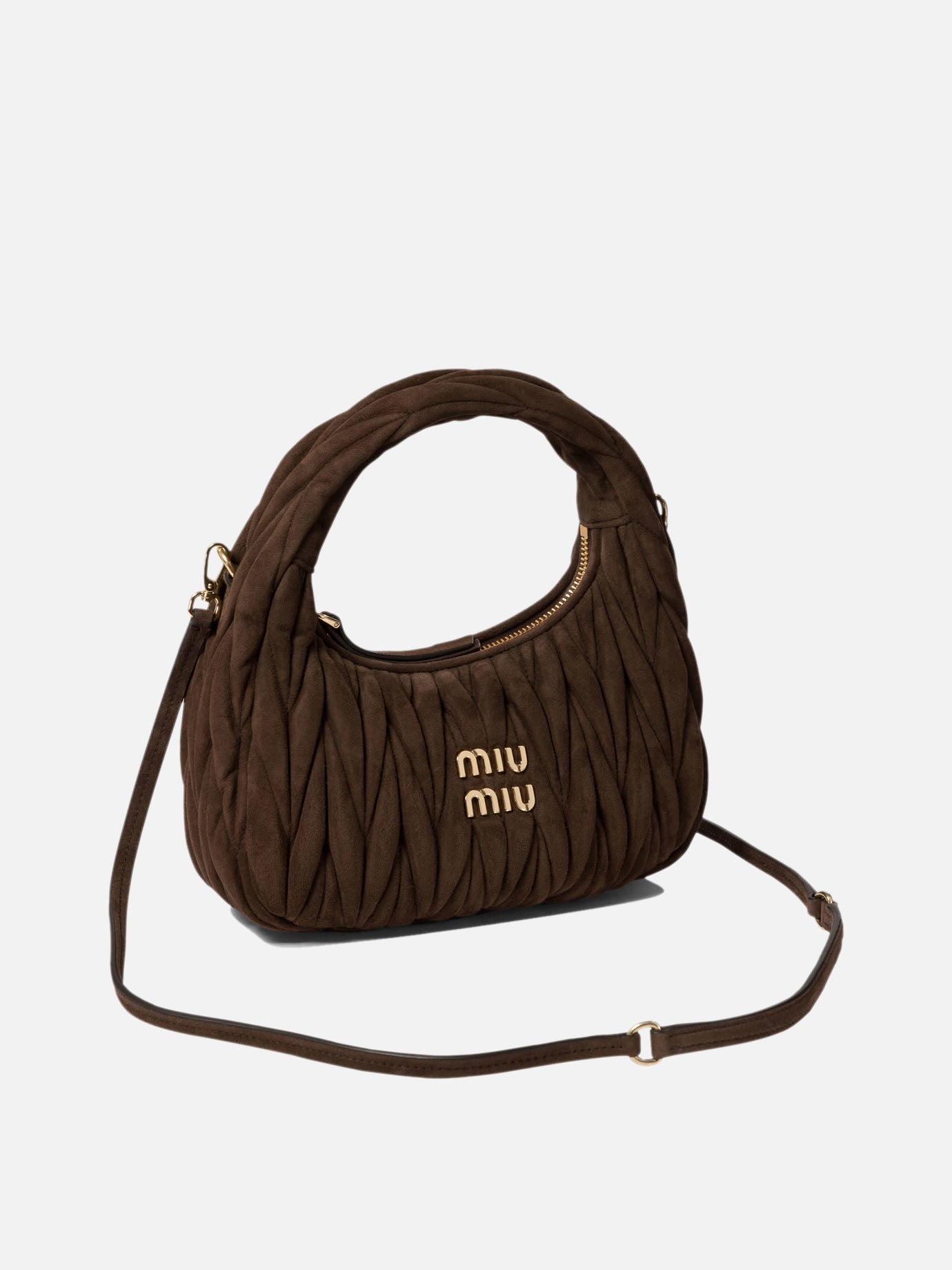 Miu Miu Wander matelassé suede hobo bag Brown