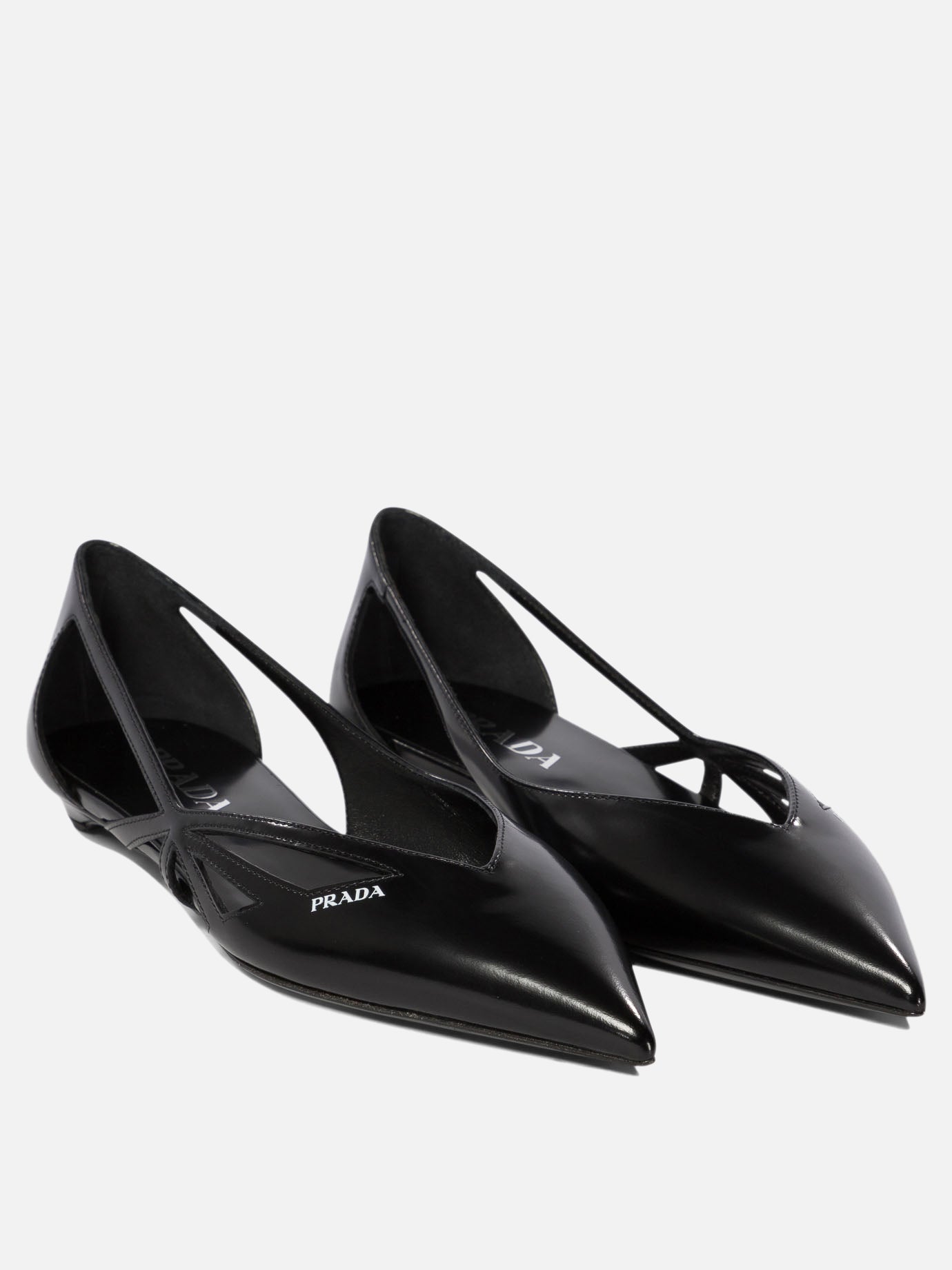 Prada Brushed leather cut-out ballerinas Black