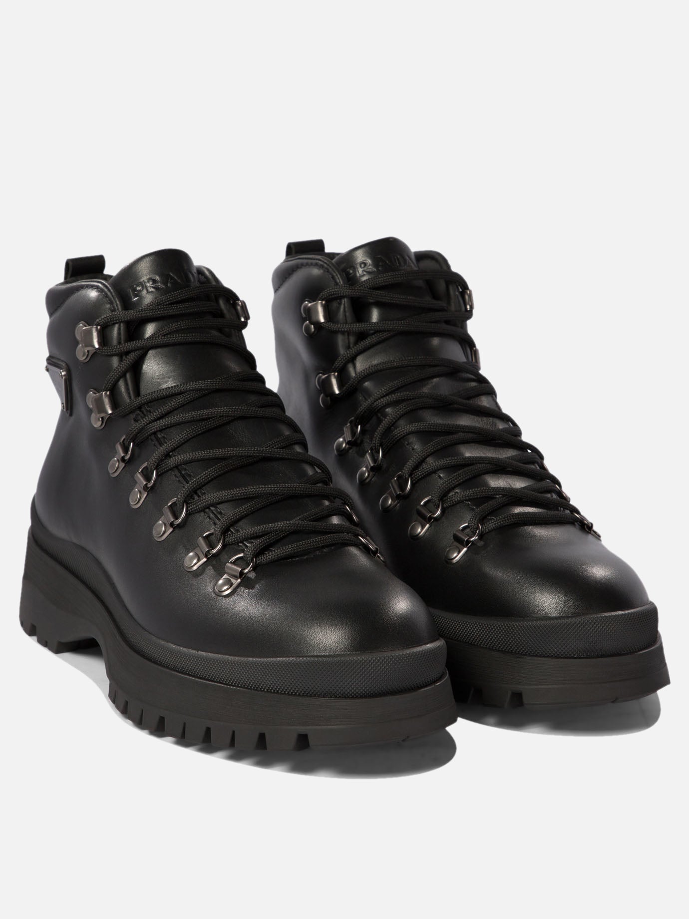 Prada Leather boots with triangle logo Black