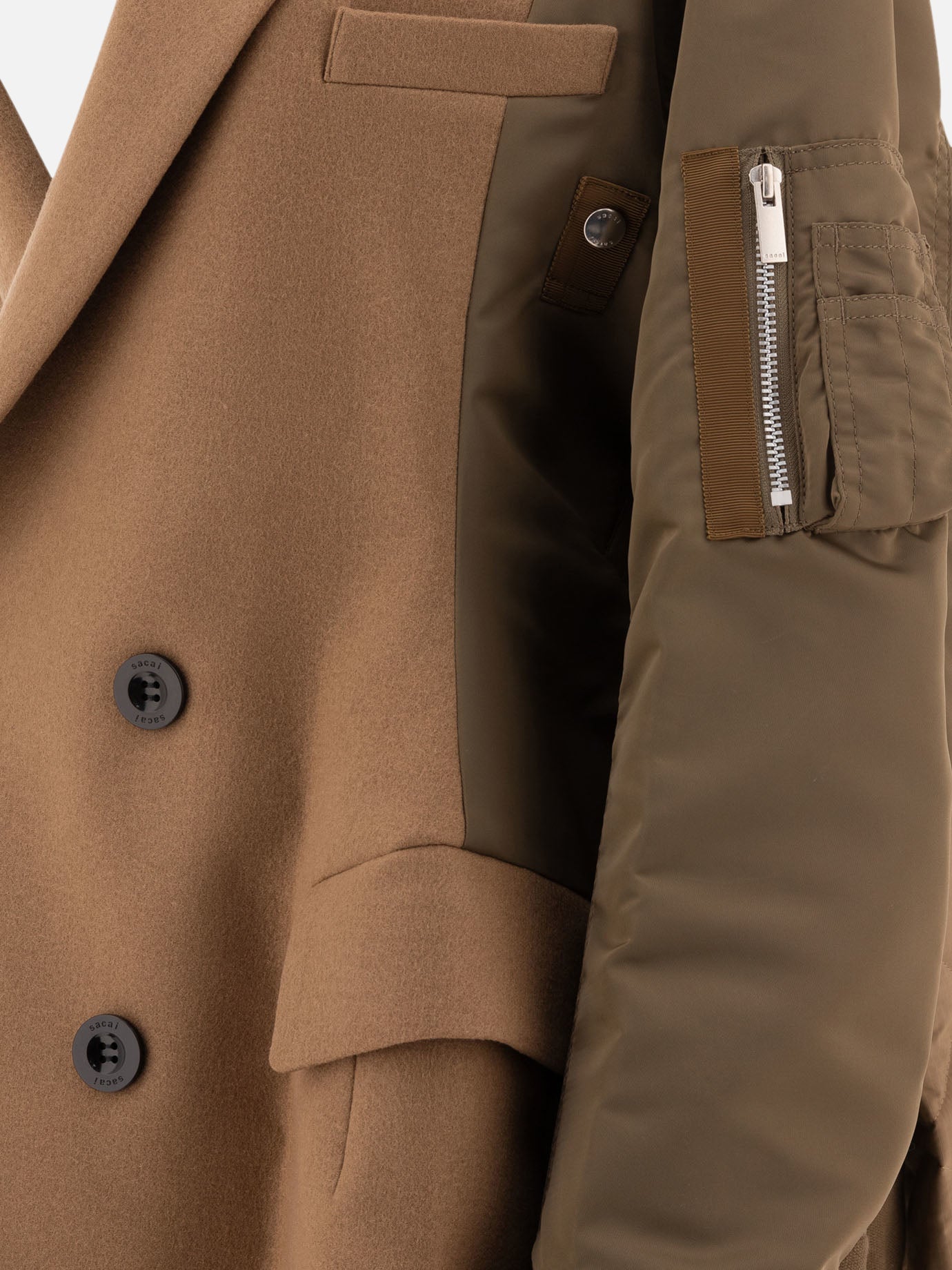 Sacai "Wool Melton x Nylon Twill" coat Beige