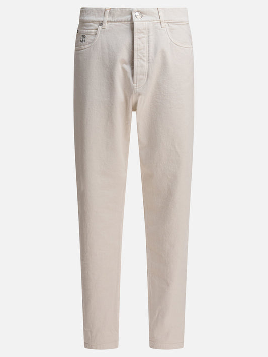 Jeans a gamba dritta Tinta unita  Bianco - Brunello Cucinelli Uomo | VIETTI Online Store 
