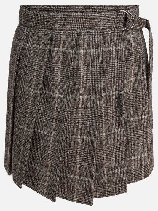 Miniskirts Prince of Wales  Brown - Brunello Cucinelli Women | PDP | VIETTI Online Store 
