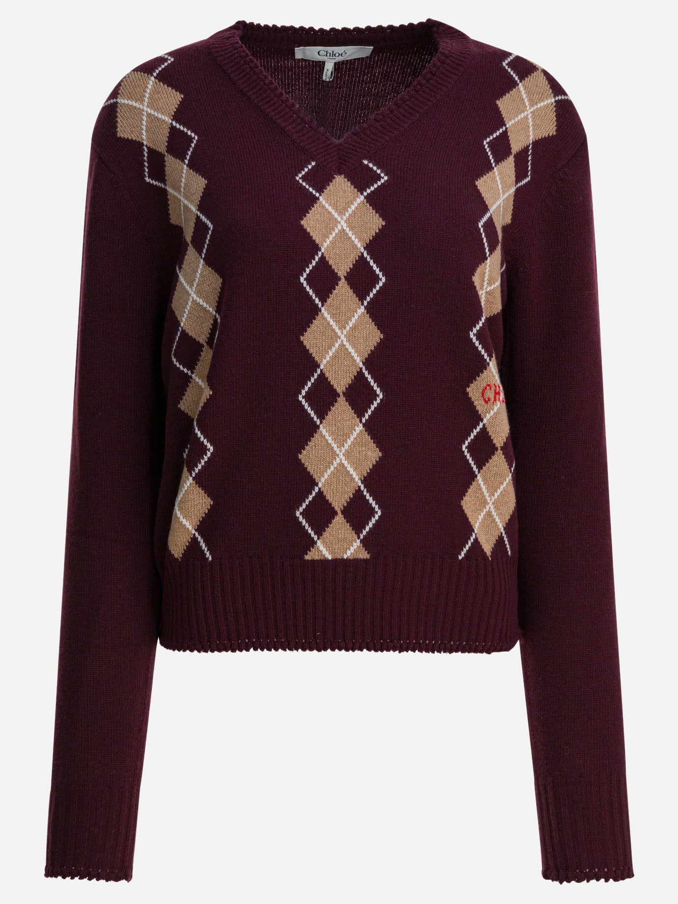 V neck sweaters Argyle  Bordeaux - Chloé Women | PDP | VIETTI Online Store | Zoom-Modal
